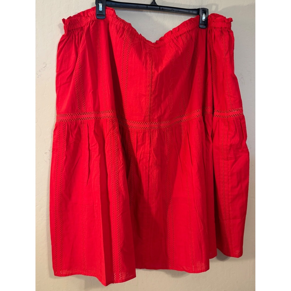 Terra & Sky Midi Eyelet Skirt Women 4X Red Boho Tiered Cotton Lined Peasant NWOT